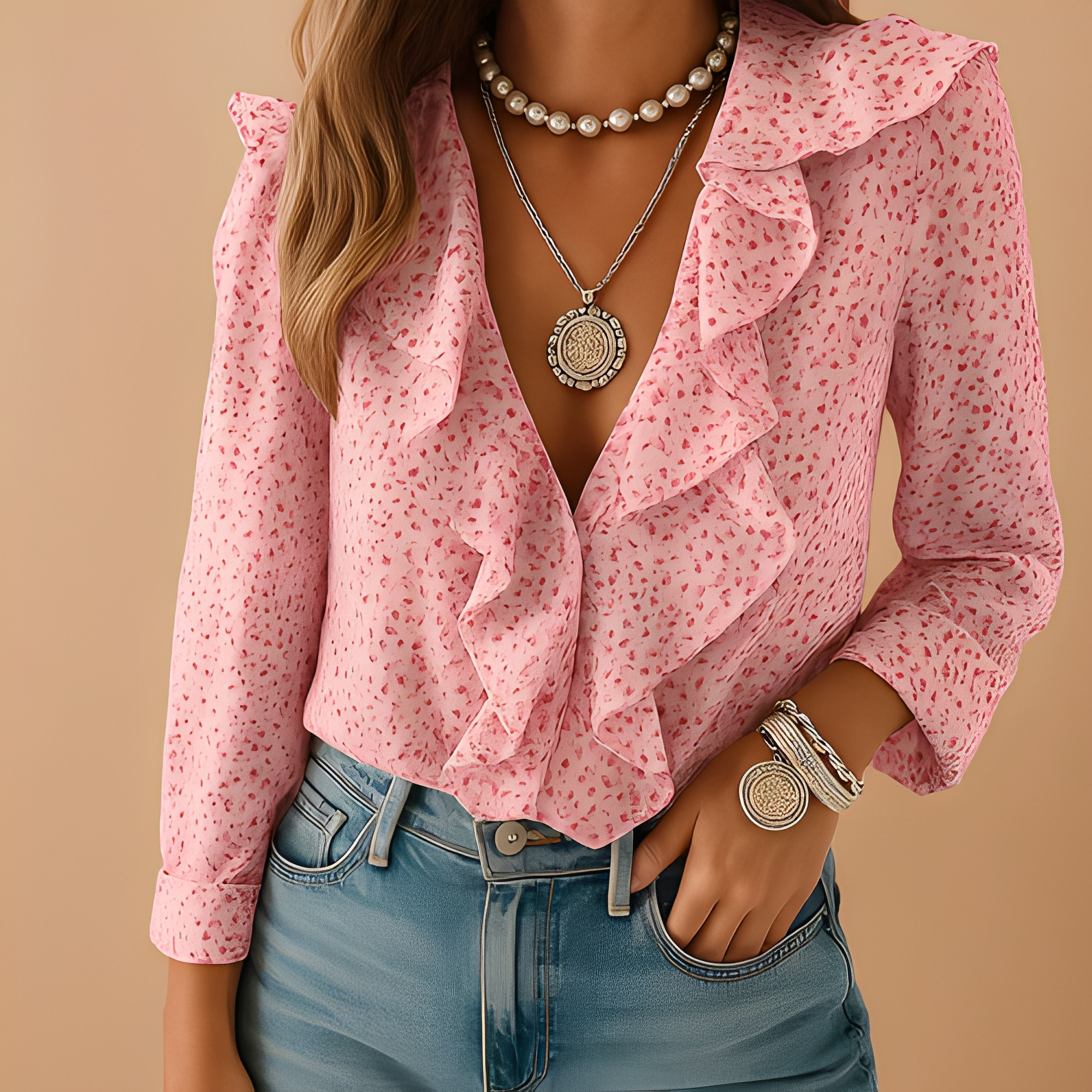 Aleida - Elegante Damenbluse mit langen Ärmeln und Details