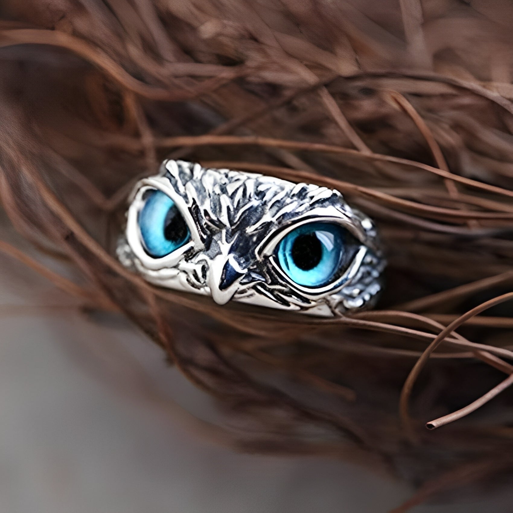Brianna – Verstellbarer Glücksring mit Eule aus Silber und Opal
