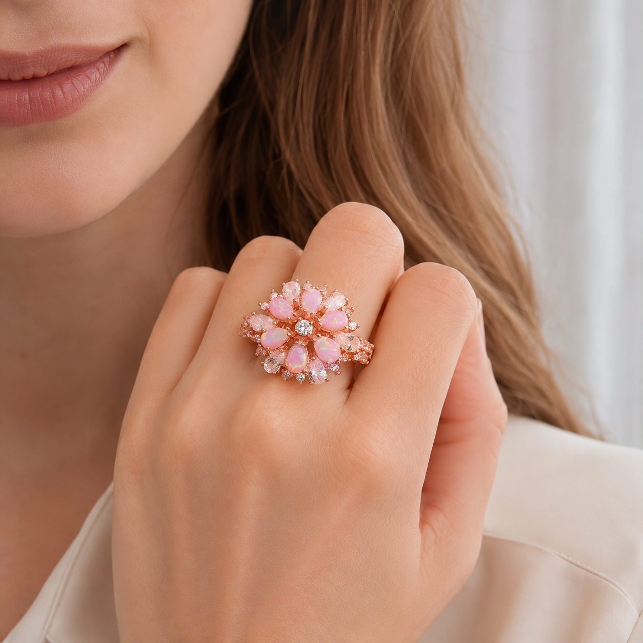 Rian – Feiner Ring mit Feueropal-Blume