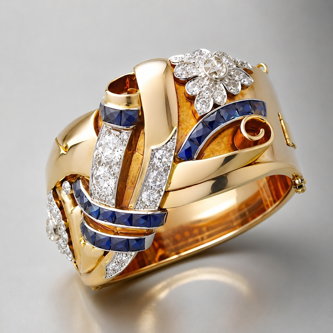 Mireille – vintage Ring in Gold und blauem Zirkon