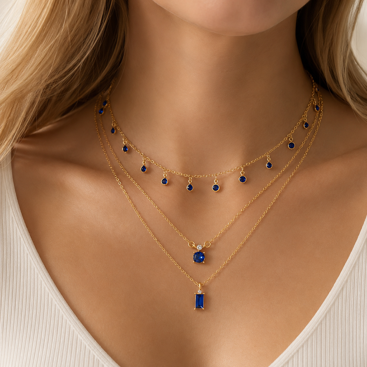 Sylva – Vintage-Halskette aus Gold mit blauen Zirkonias