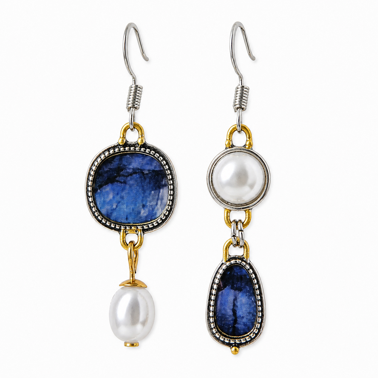 Maelis – Vintage Ohrringe mit blauen Steinen und Perlen