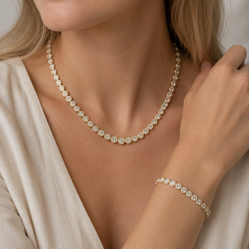 Victoria – Halskette und Armband mit glänzendem runden Knopf