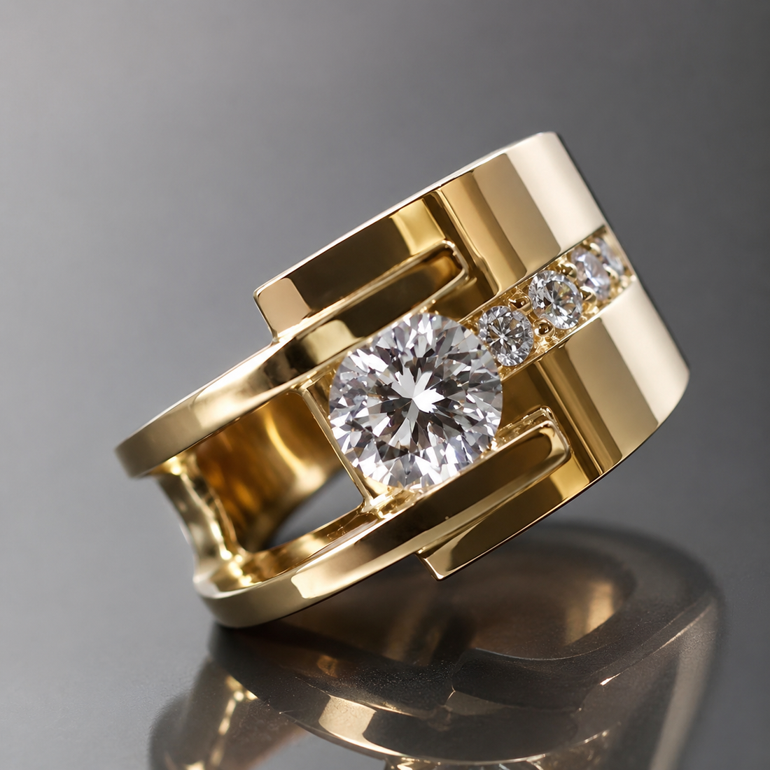 Lyra – Vintage Ring aus Gold mit unregelmäßiger Zirkonia