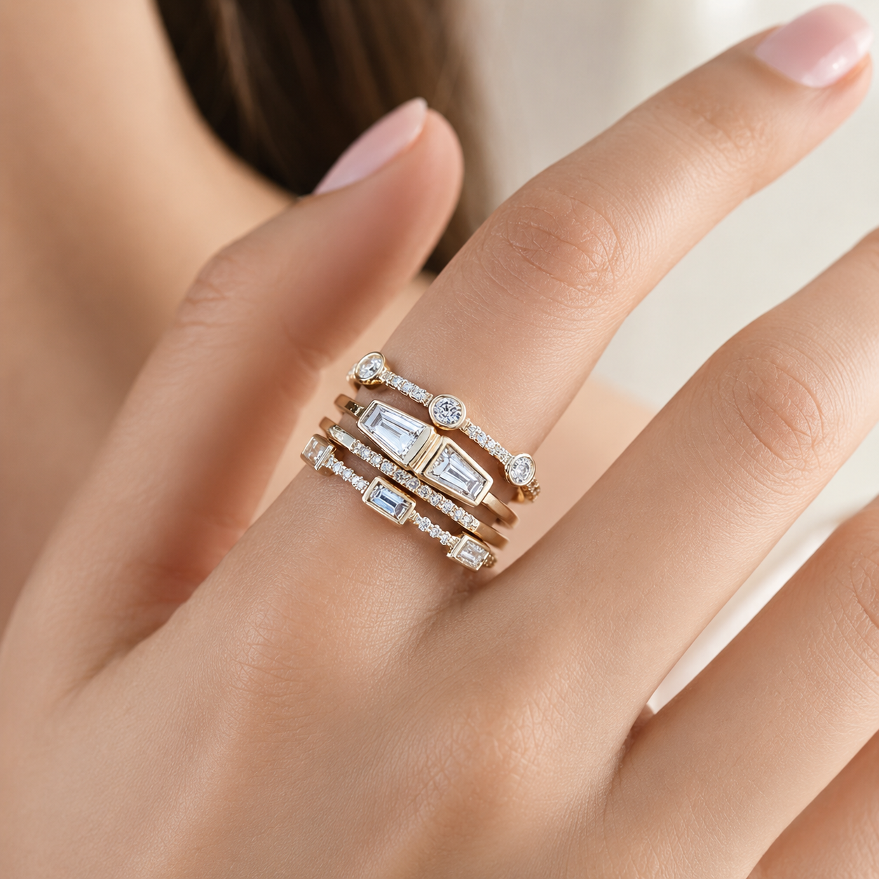 Shuvee – Vintage Goldring-Set mit Zirkonia