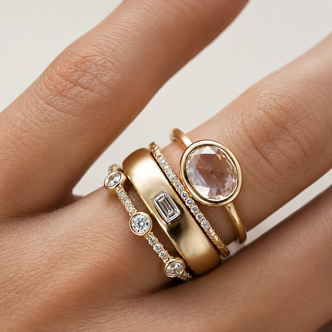 Sylvie – Vintage-Ring-Set in Gold mit Zirkonia