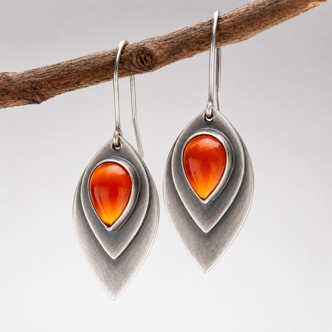 Inès – Vintage Ohrringe mit orangefarbener Stein und Sterlingsilber