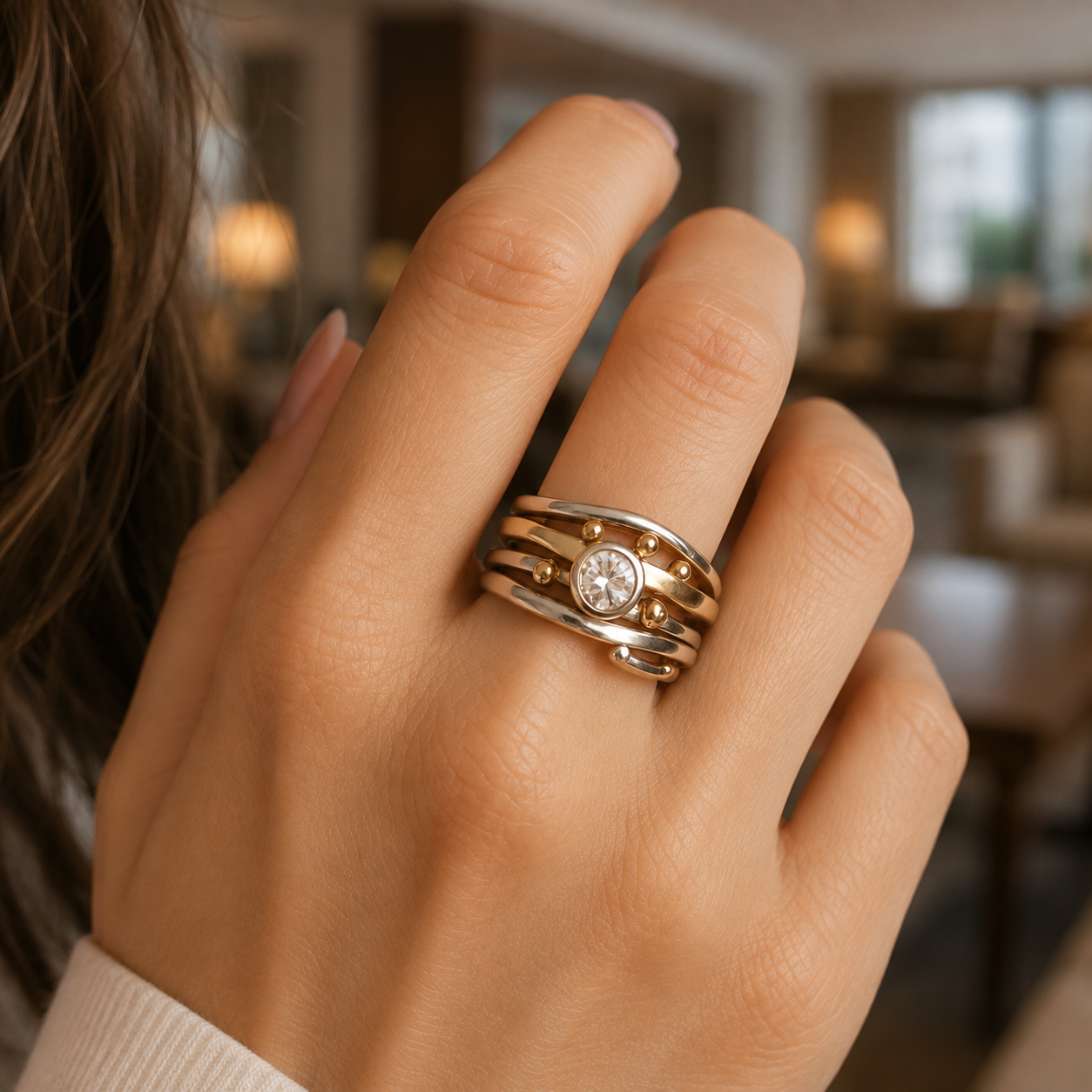 Rhian – Vintage Goldring mit gefasstem Zirkonia