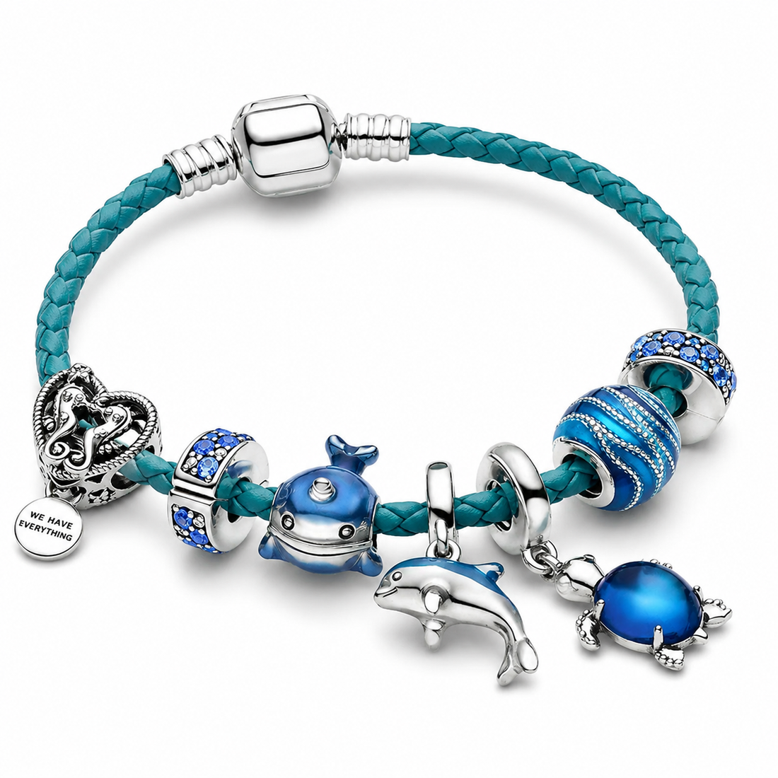 Ozean – Leder- und Silberarmband mit maritimen Charms