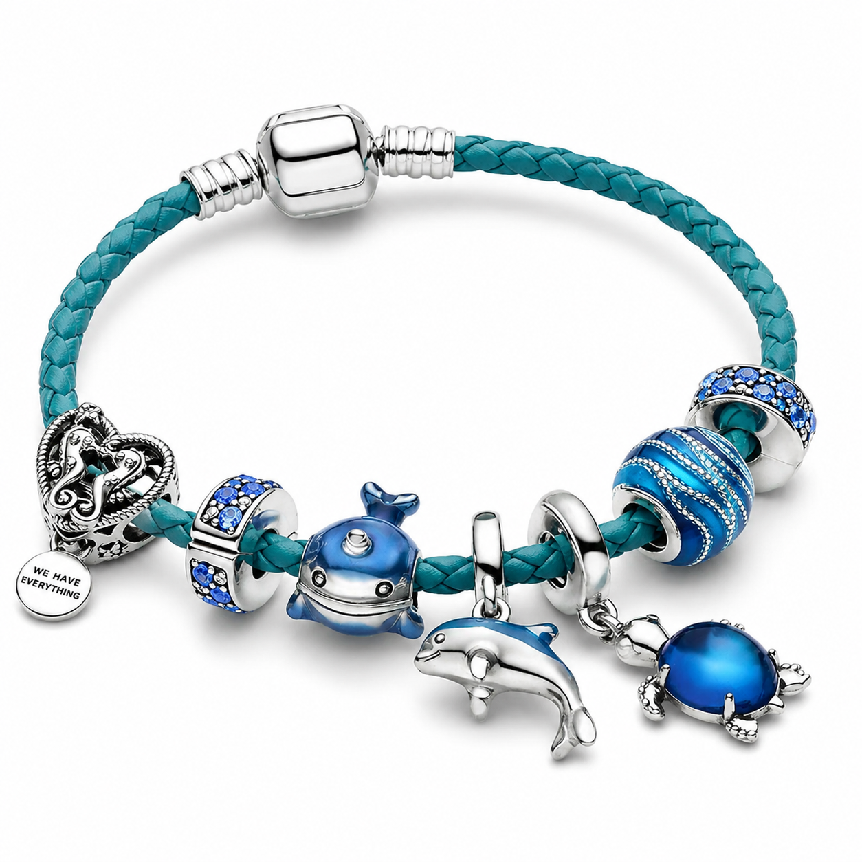 Ozean – Leder- und Silberarmband mit maritimen Charms