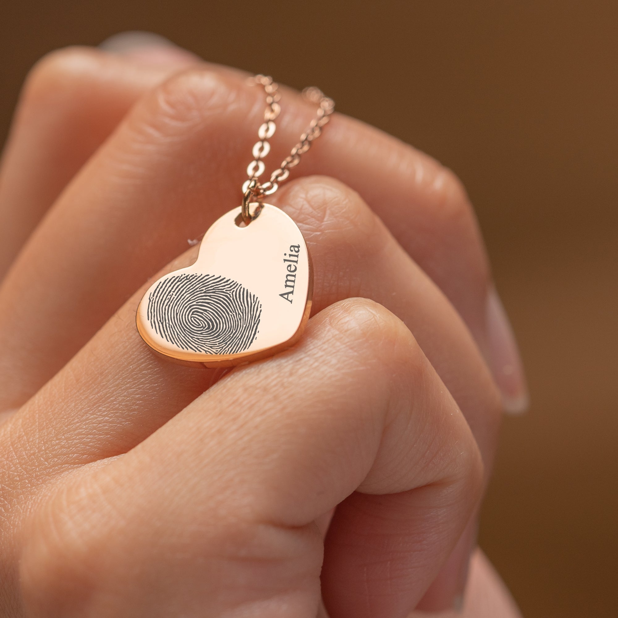 Herzförmiger Fingerabdruck - Halskette mit personalisiertem Namen