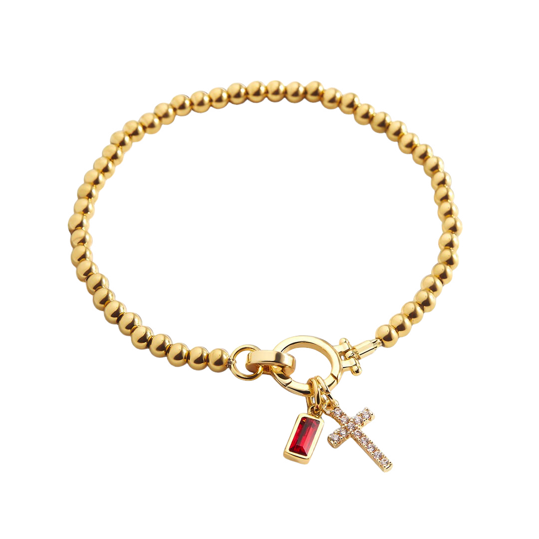 Eli – Geburtssteinarmband mit Kreuzanhänger