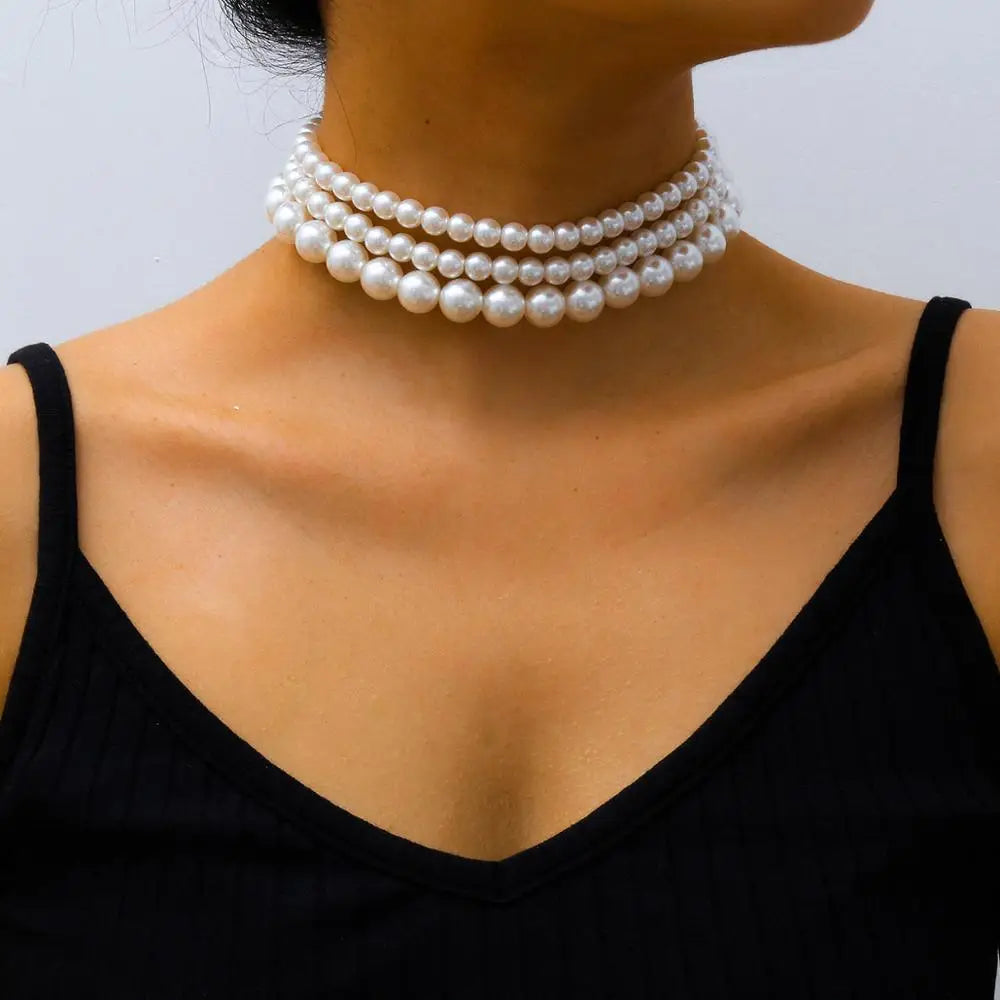Perlen-Choker-Halsketten-Set - (3er Set) Perlenhalskette