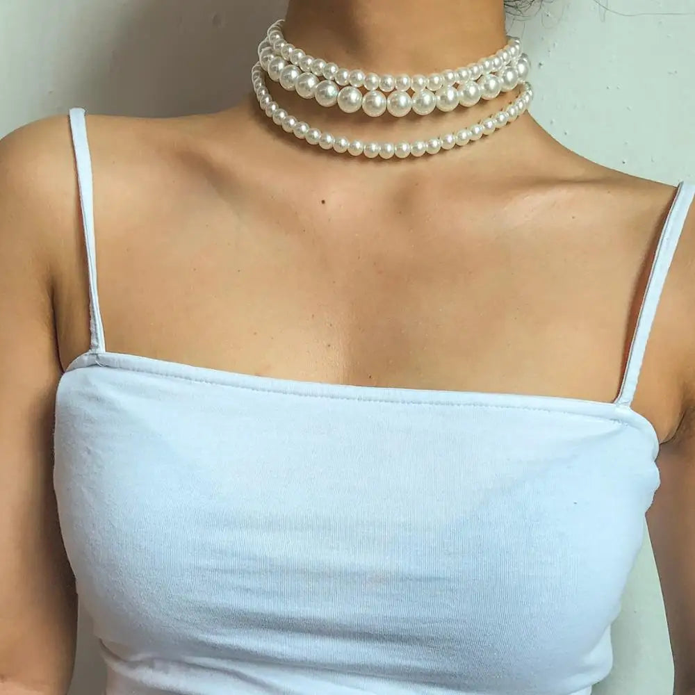 Perlen-Choker-Halsketten-Set - (3er Set) Perlenhalskette