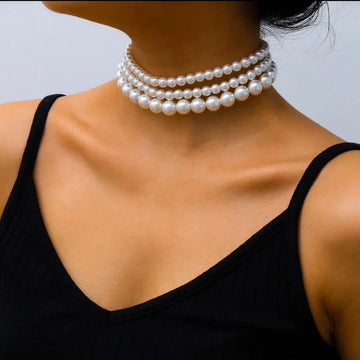 Perlen-Choker-Halsketten-Set - (3er Set) Perlenhalskette