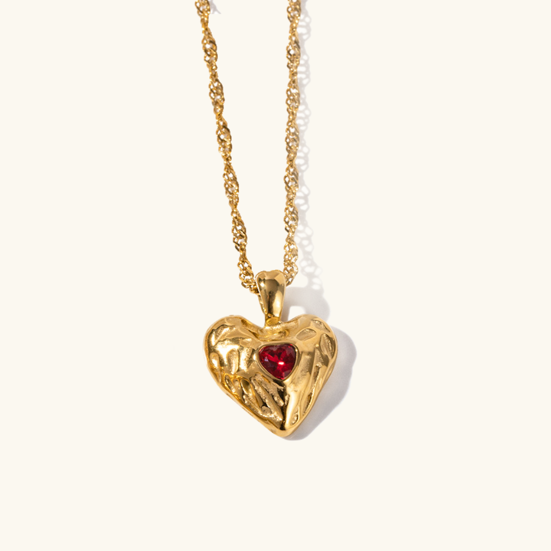 Vesper - Rote Herz-Halskette in Gold