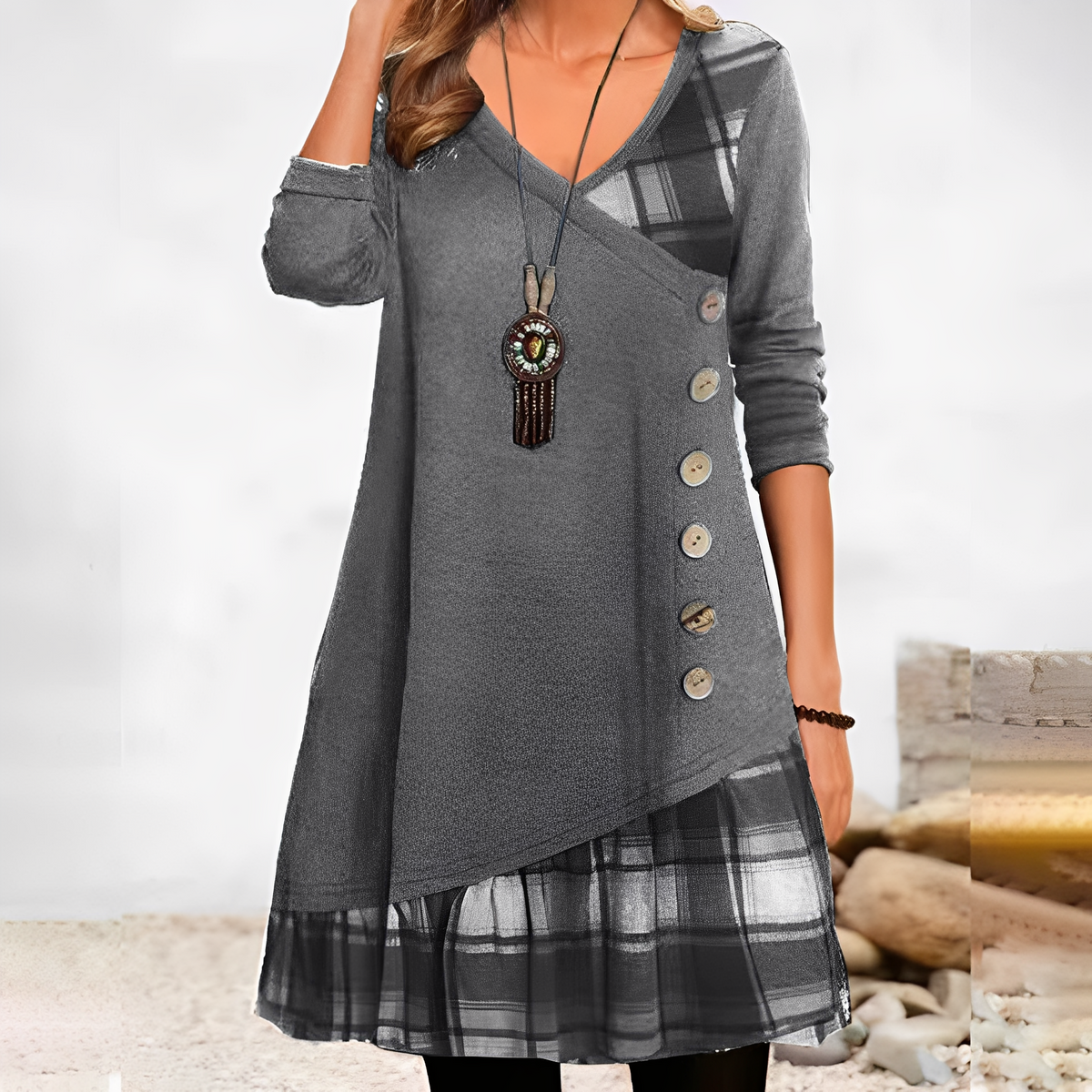 Shawnee - Lässiges Kleid mit Patchwork-Design und Karos für Damen
