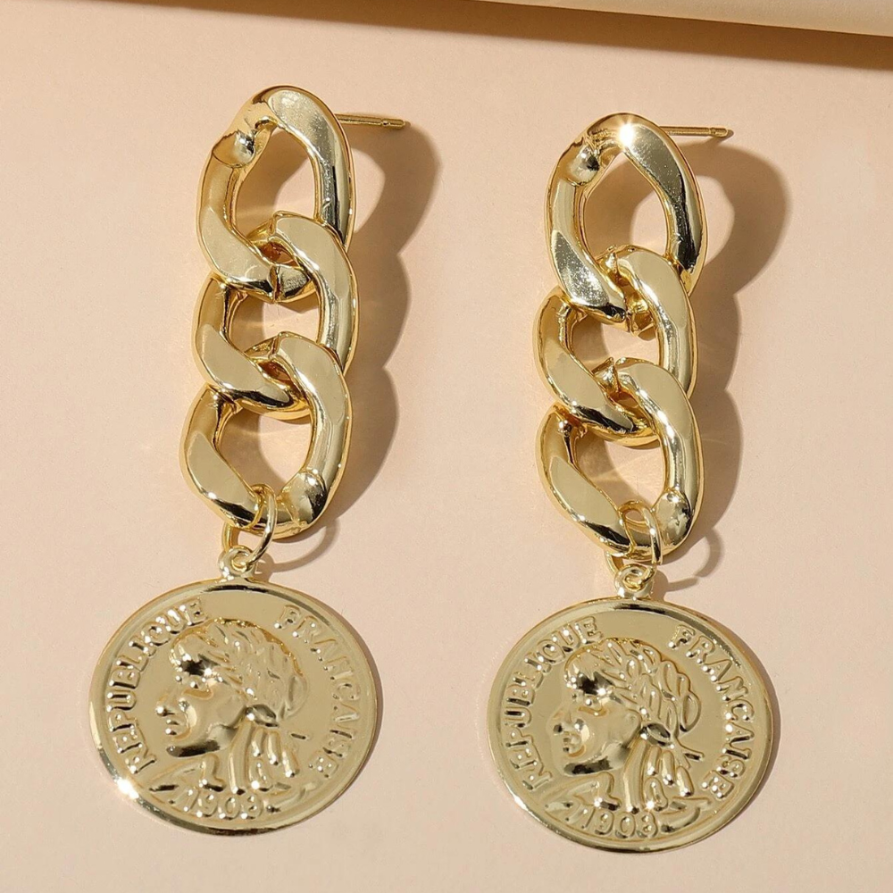 Münzkette-Ohrringe - Goldene Ohrringe