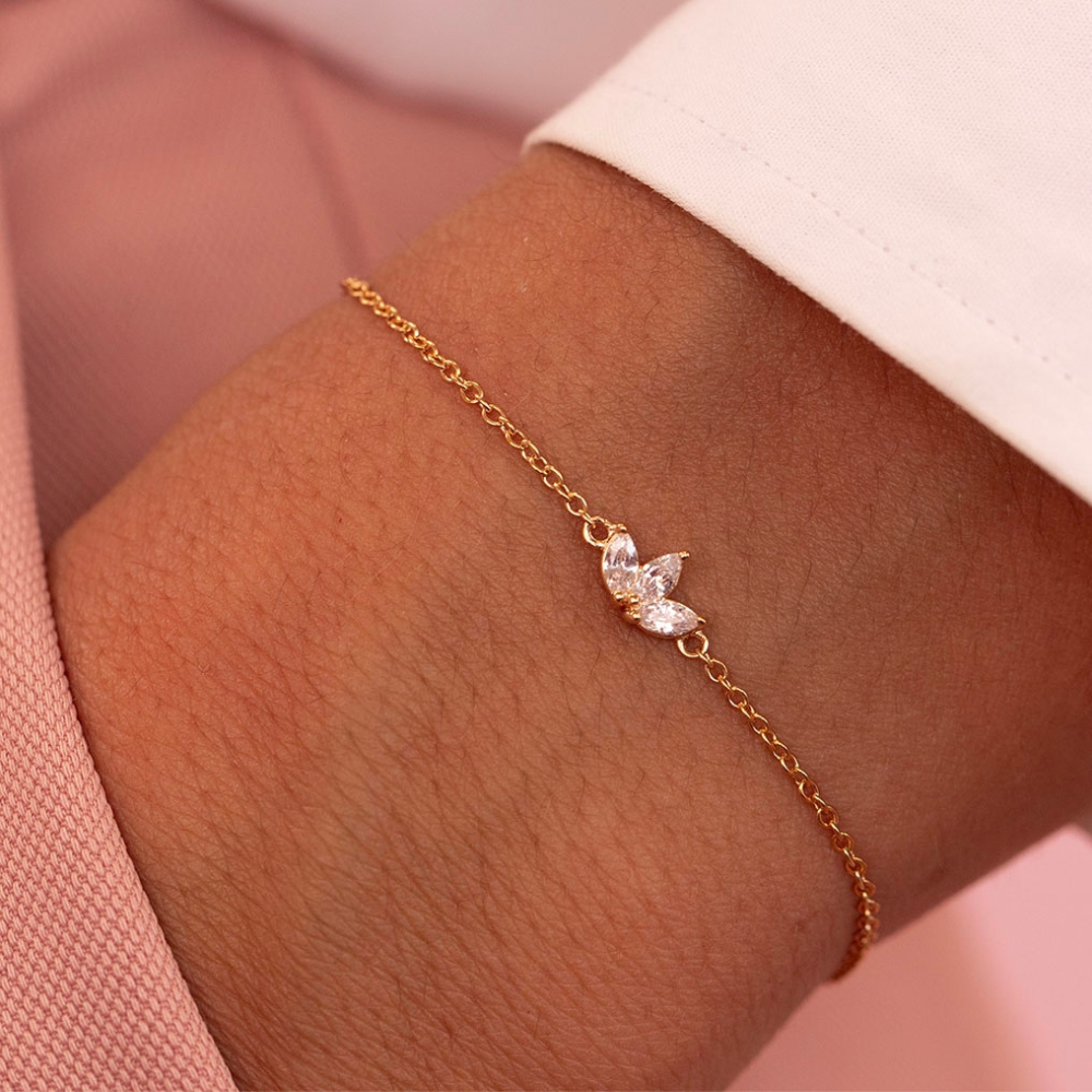 Drei Zirkonia-Blumen - Kettenarmband
