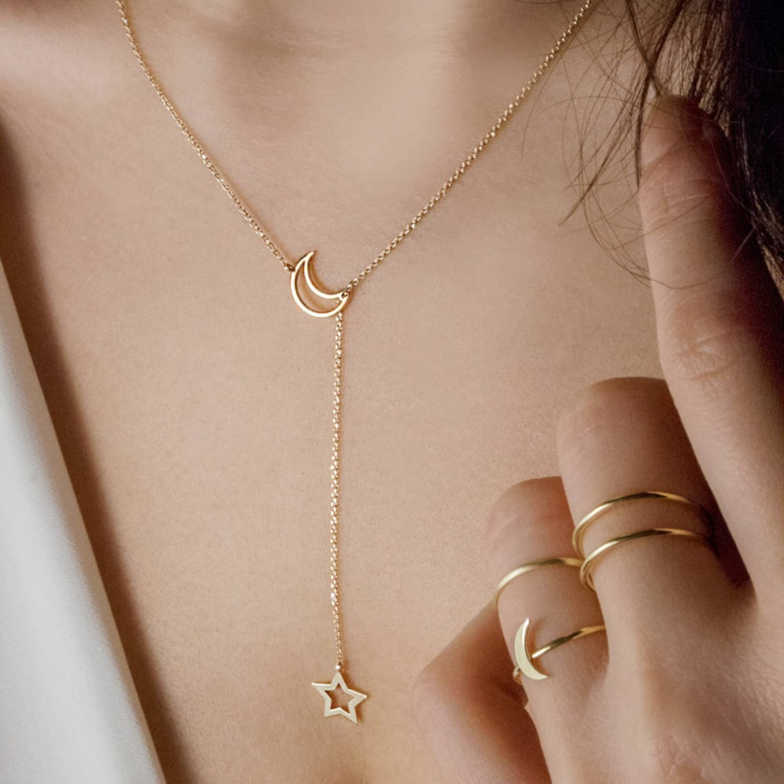 Mond und Stern - Lariat-Halskette
