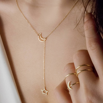 Mond und Stern - Lariat-Halskette