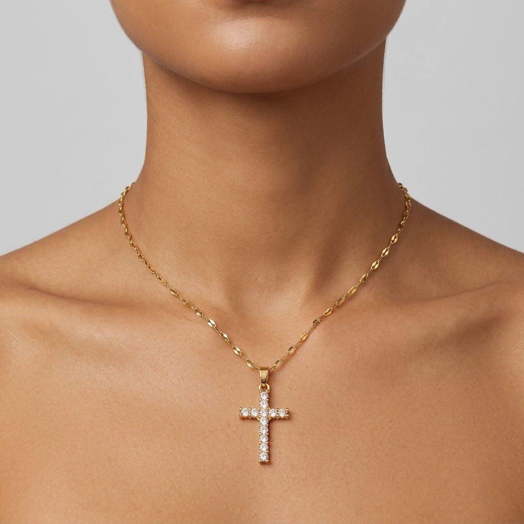 Noah – Goldenes Halsband mit Zirkonia-Kreuz