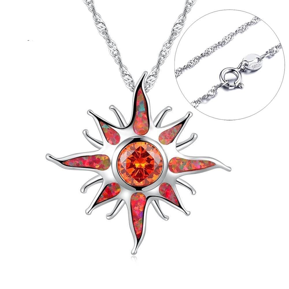 Yani – Halskette mit Sonnenstrahlen-Anhänger aus Feueropal und Granat