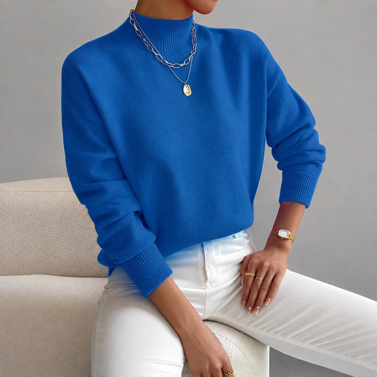 Roxana - Eleganter Damenpullover mit mittelhohem Kragen