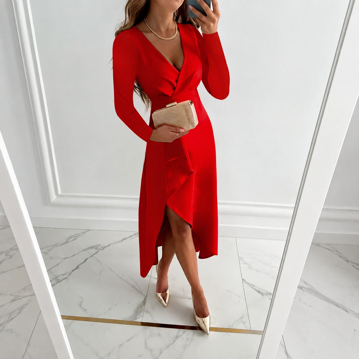 Shannon - Elegantes langärmeliges plissiertes Kleid