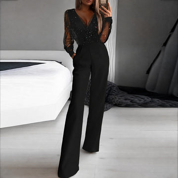 Catherina - Damen-Jumpsuit mit V-Ausschnitt und Glanzeffekt