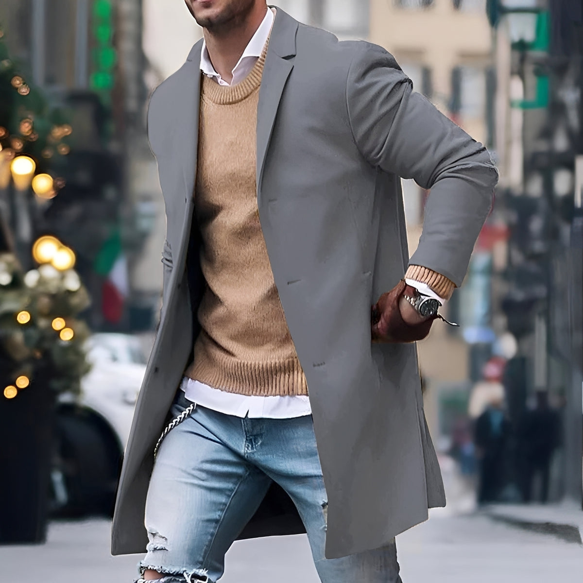 Herren Mantel Mid-Length Einreihig Reverskragen Slim Fit