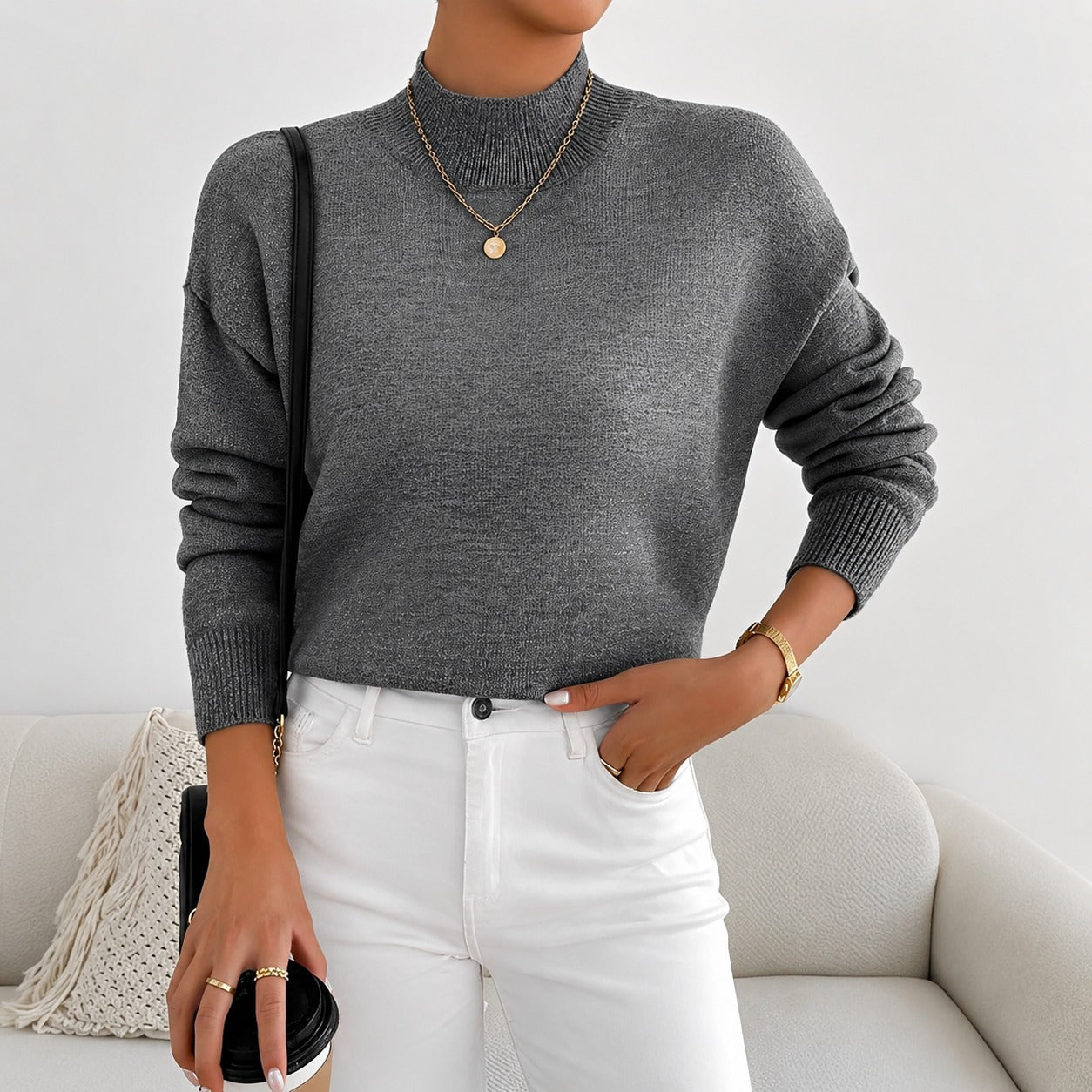 Roxana - Eleganter Damenpullover mit mittelhohem Kragen