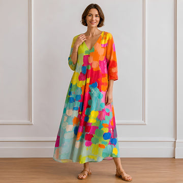 Alina - weites Midikleid mit V-Ausschnitt