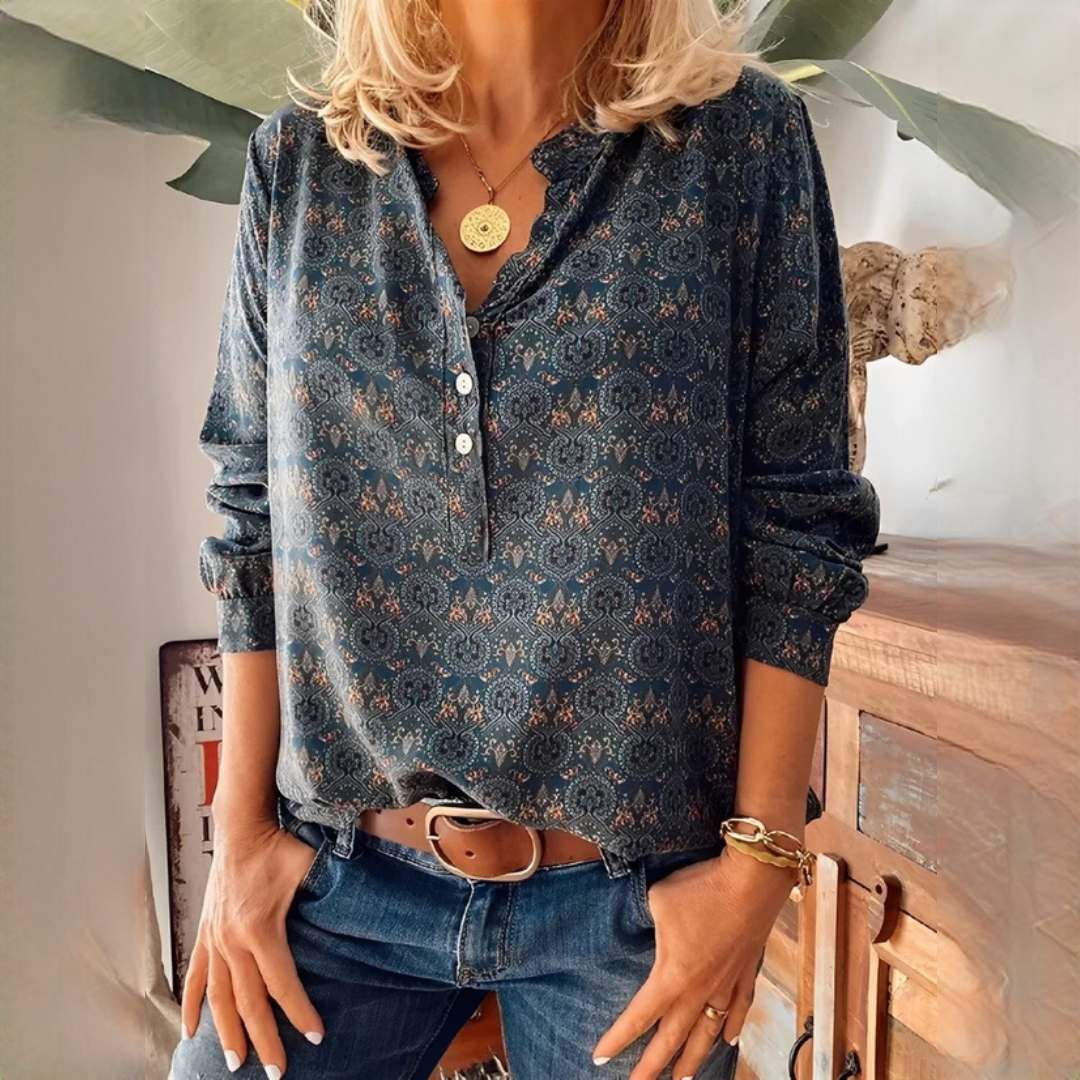 Bethany - Klassische langärmelige Bluse mit Muster