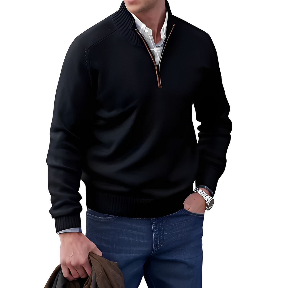 Gabriel - Warmer und bequemer Pullover mit Zipper am Kragen