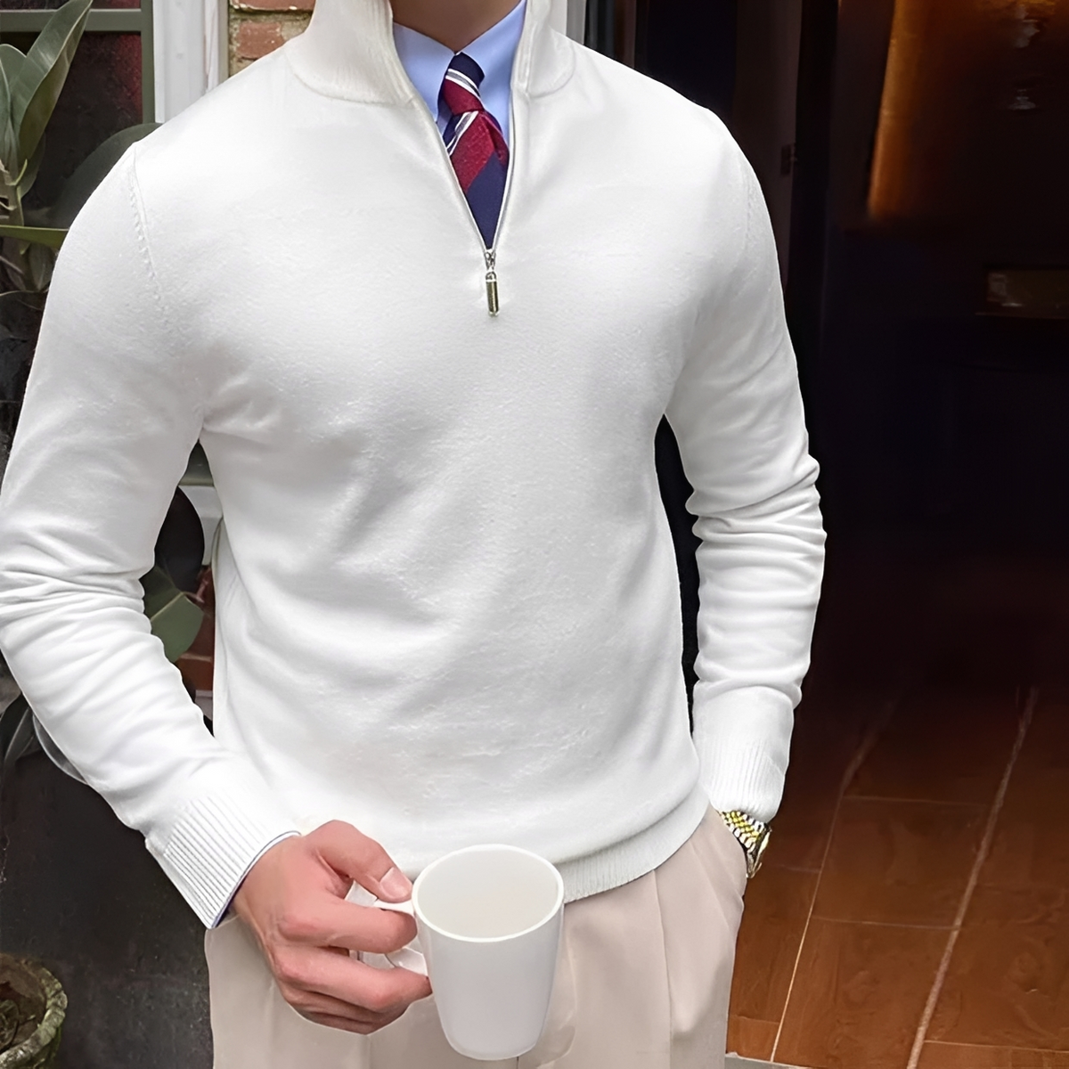 Sean - Bequemer Pulli mit halbem Reißverschluss