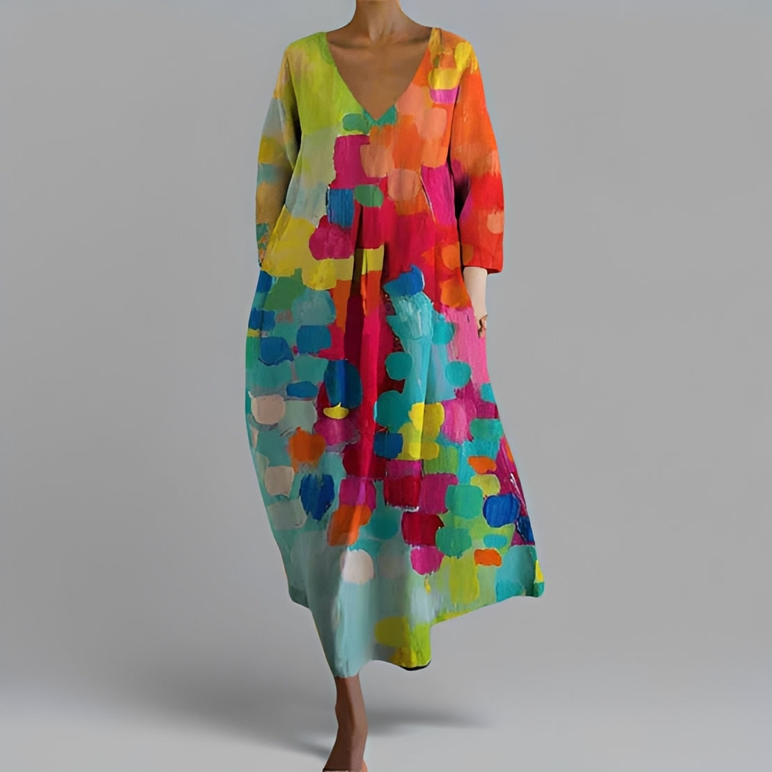 Alina - weites Midikleid mit V-Ausschnitt