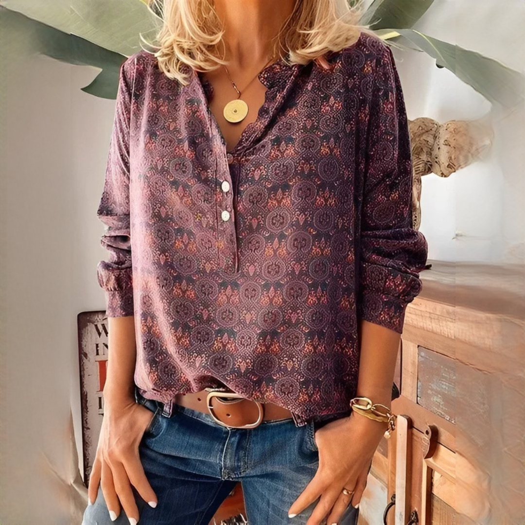 Bethany - Klassische langärmelige Bluse mit Muster