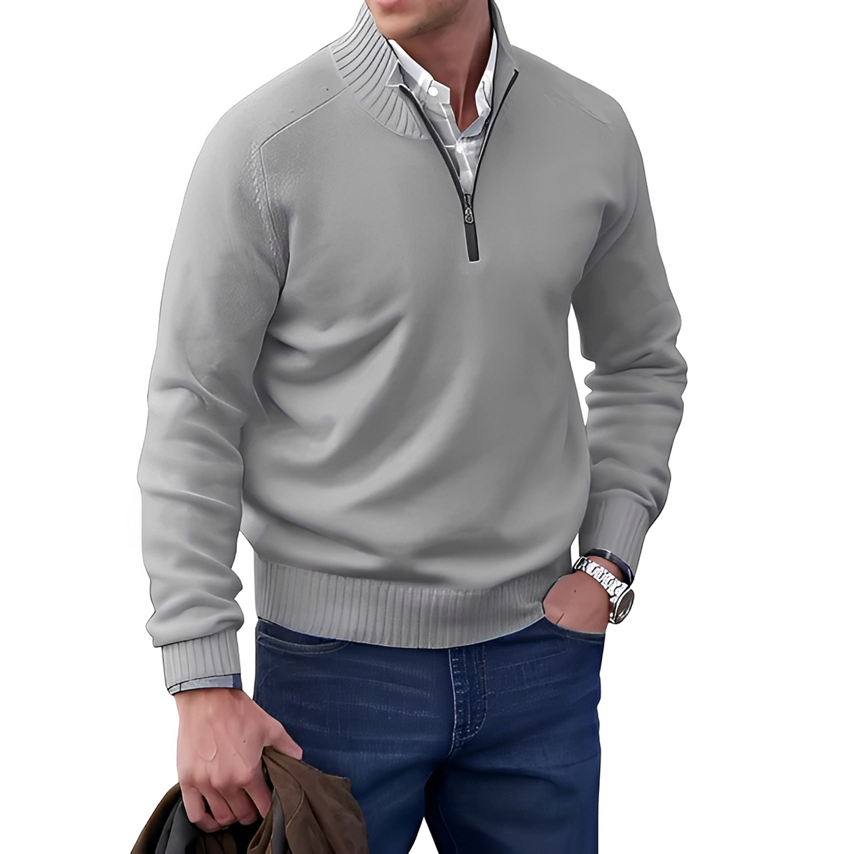 Gabriel - Warmer und bequemer Pullover mit Zipper am Kragen