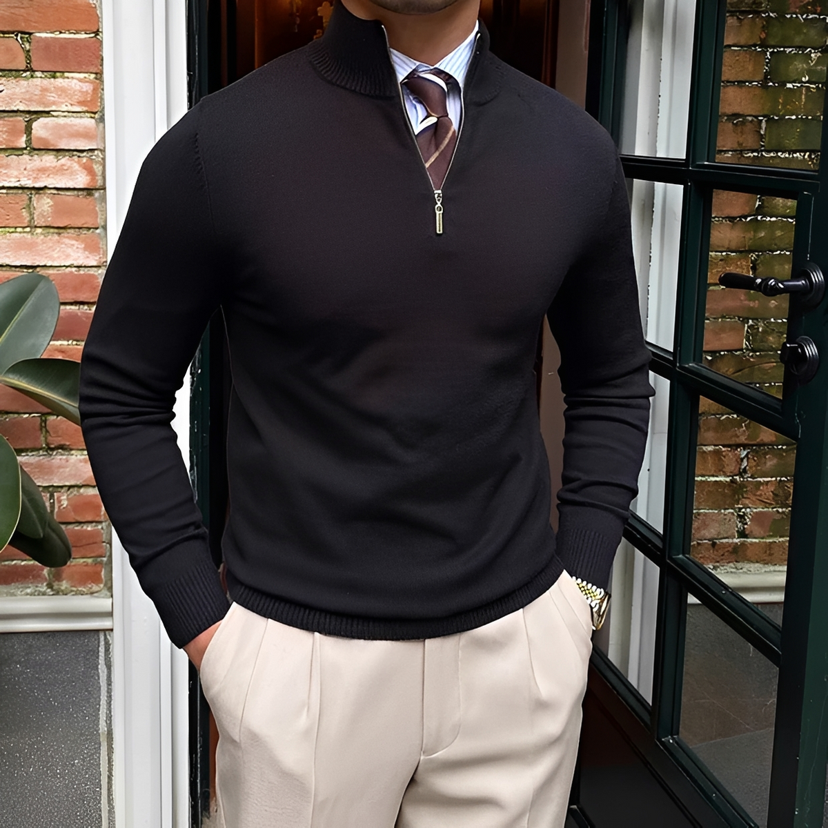 Sean - Bequemer Pulli mit halbem Reißverschluss