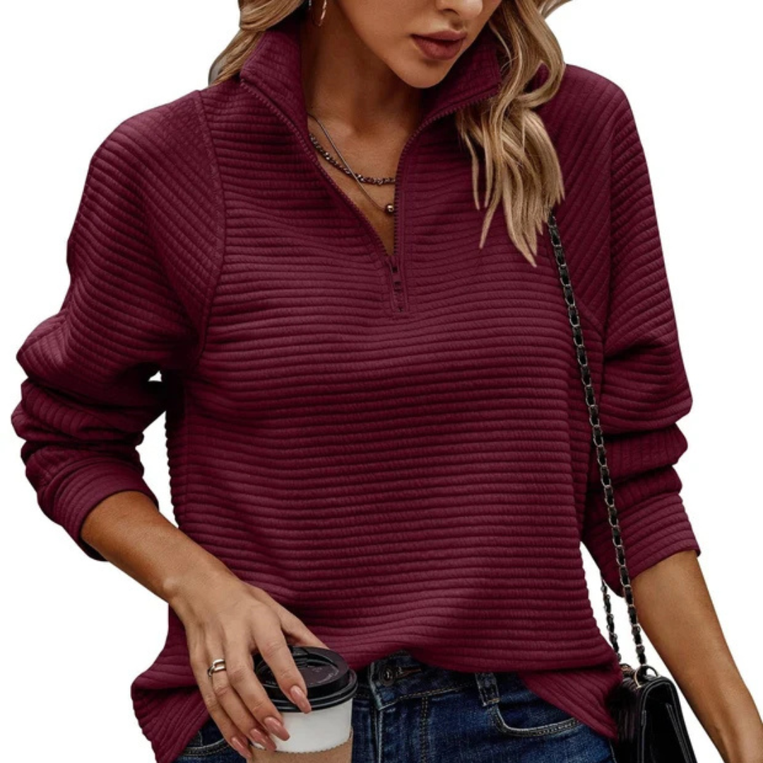 Zennia - Bequemer Pullover mit halbem Reißverschluss