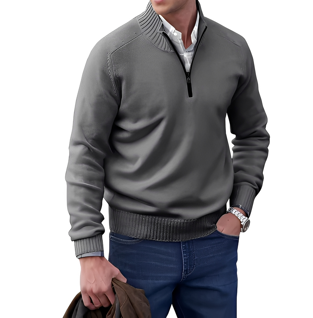 Gabriel - Warmer und bequemer Pullover mit Zipper am Kragen