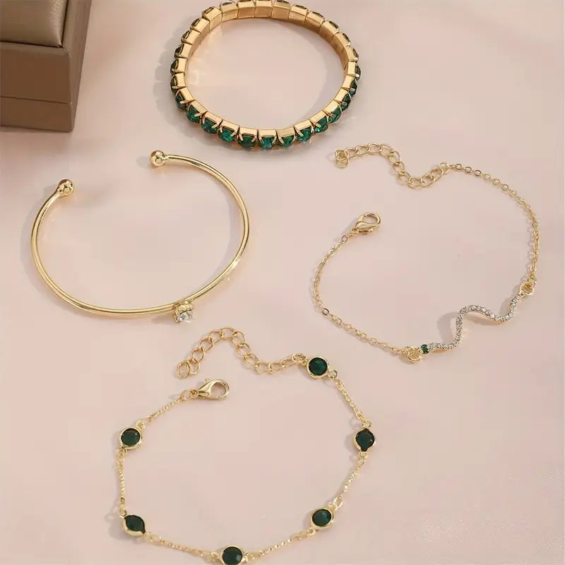 Camille – Elegantes Armbandset mit grünen Steinen