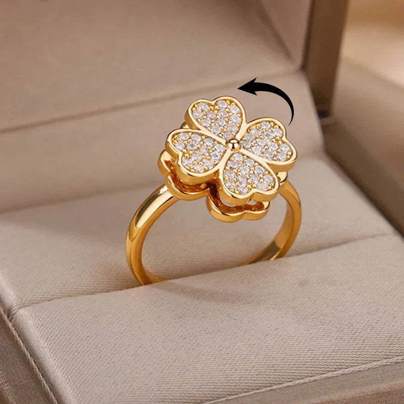 Dazel – Drehbarer Anti-Stress-Ring mit vierblättrigem Kleeblatt