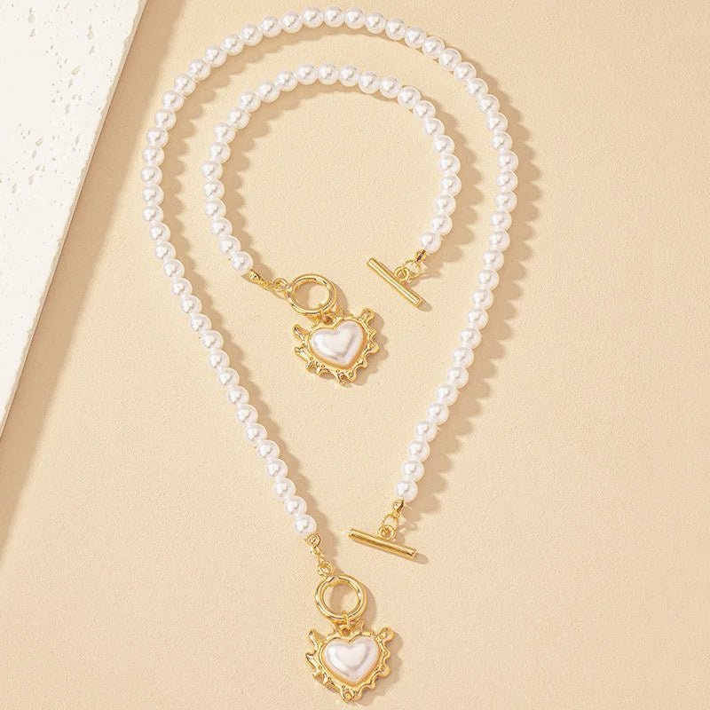 Lara – Set aus Halskette und Armband Herz Perlé