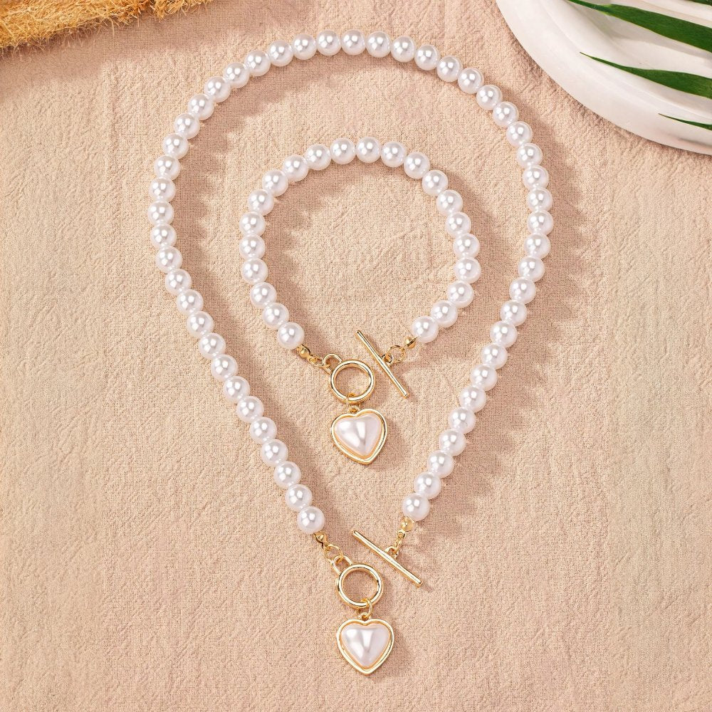 Lara – Set aus Halskette und Armband Herz Perlé