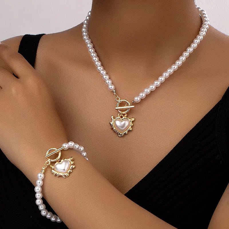 Lara – Set aus Halskette und Armband Herz Perlé