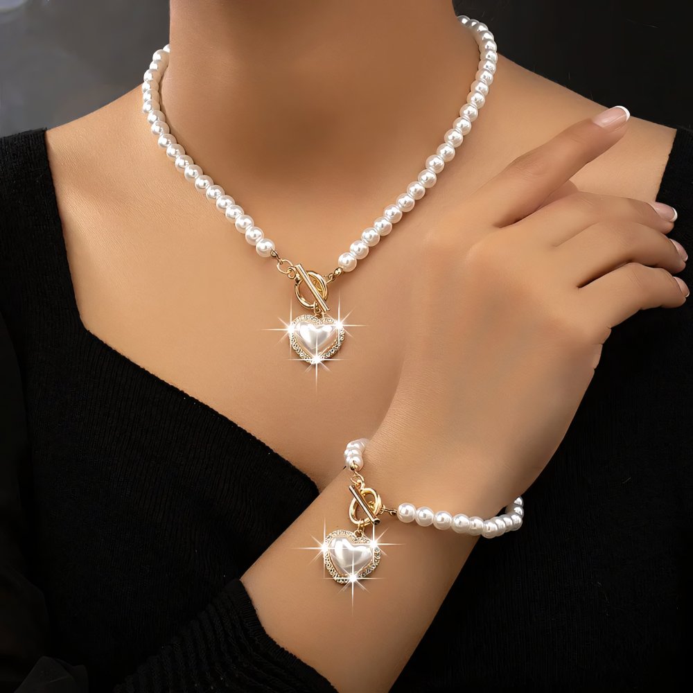 Lara – Set aus Halskette und Armband Herz Perlé