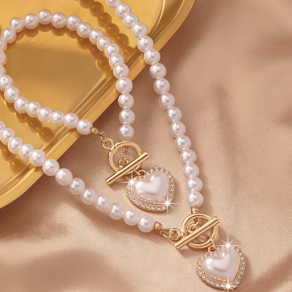 Lara – Set aus Halskette und Armband Herz Perlé
