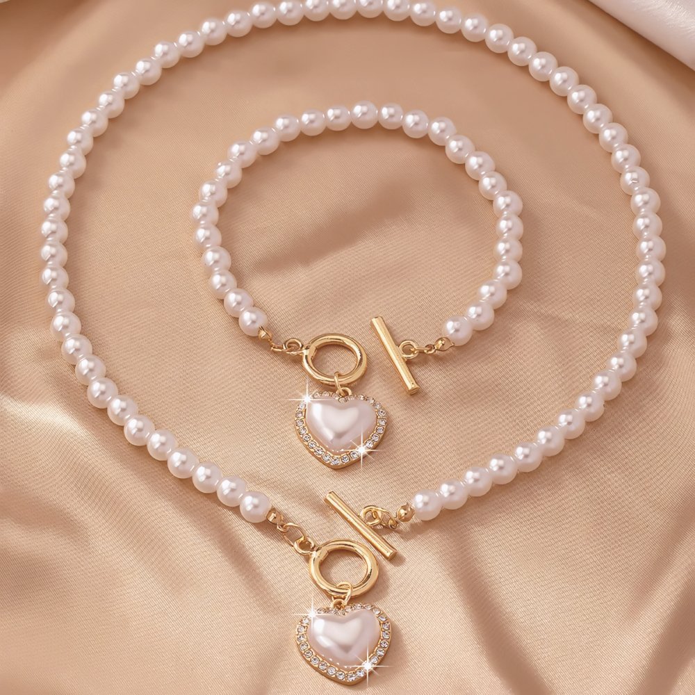 Lara – Set aus Halskette und Armband Herz Perlé